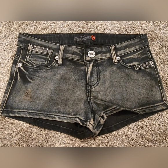 NWOT! Guess Rhinestone Studded Distressed Shorts Blue Denim 28 - Picture 1 of 11